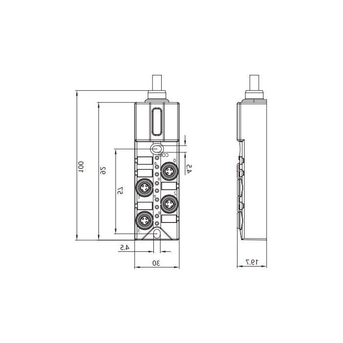 M8 Junction box、Single channel、NPN、4 port 、All-in-one、With LED、PVC non-flexible cable、Gray sheath、23N421-XXX