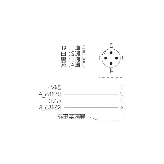 M12 4Pin，公头直型、单端预铸PUR柔性电缆、带屏蔽、紫色护套、0C4A21-XXX