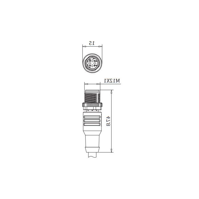 M12 4Pin D-coded、公头直型、单端预铸PVC非柔性电缆、带屏蔽、绿色护套、0C4503-XXX